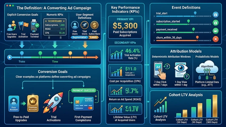 How do music platforms define converting ad campaigns