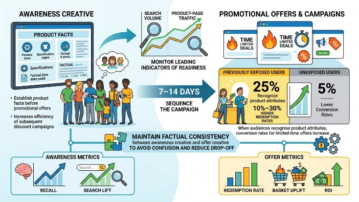 How do product awareness ads interact with offers and promotions