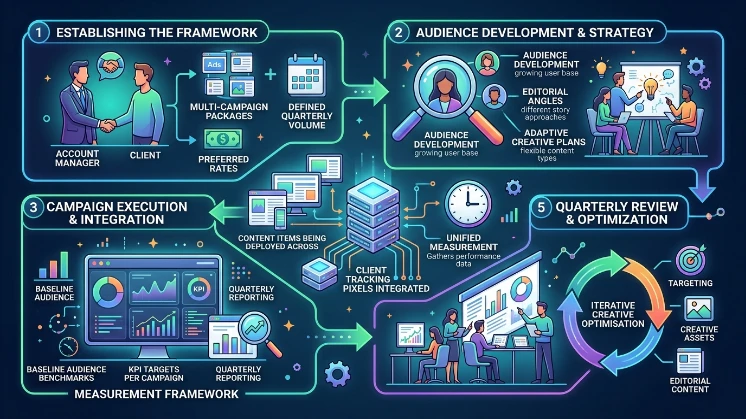 How do publishers handle long-term partnerships and measurement
