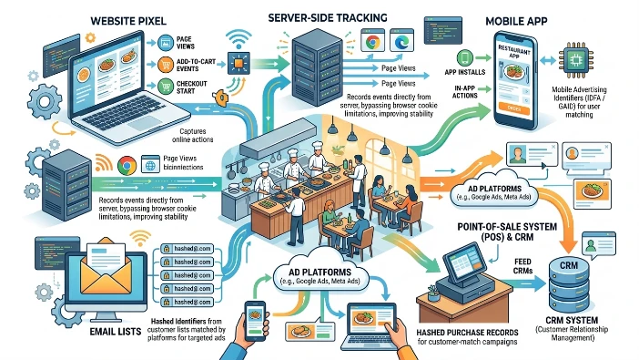 How do restaurants collect the data needed for retargeting