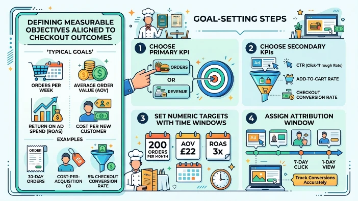 How do restaurants set conversion-focused goals for display campaigns