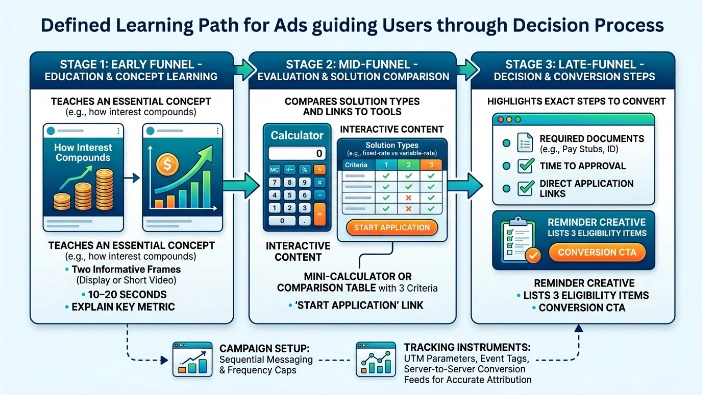 How do these ads guide users through the decision process