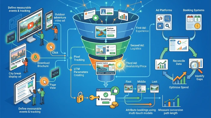 How do tourism services link destination ad engagement to booking actions