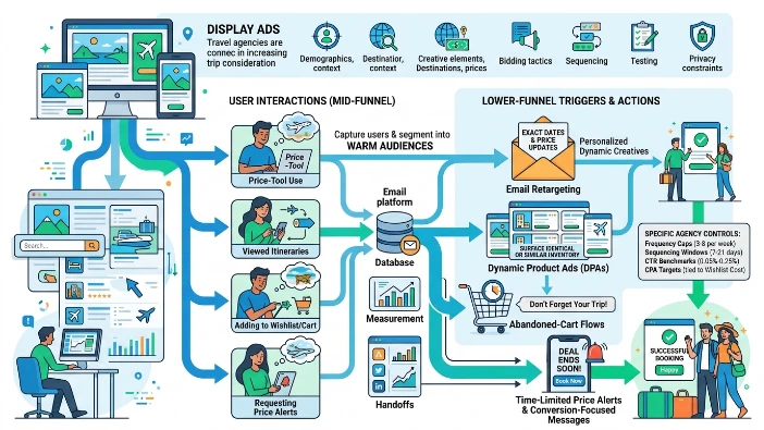 How do travel agencies connect display ads to conversion paths