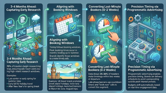 How do travel brands timing their banner campaigns for seasonal peaks