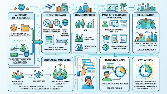 How do travel companies identify audiences for display campaigns
