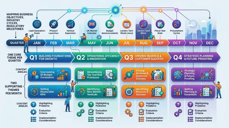 How do you plan content themes across 12 months