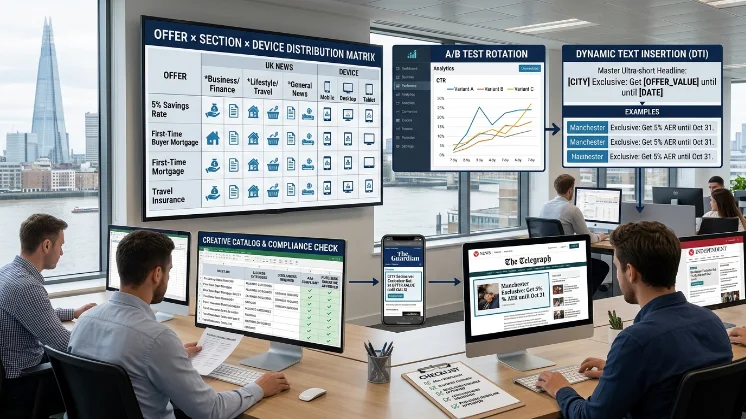 How do you scale ultra-short copy production for campaigns across UK news sites