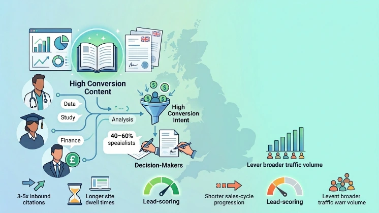 How does UK lead quality differ when using research-backed content versus blog posts