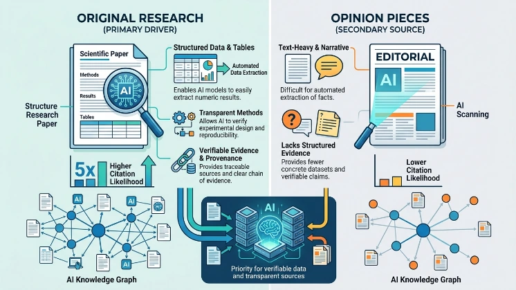 How does original research drive AI citations more than opinion pieces