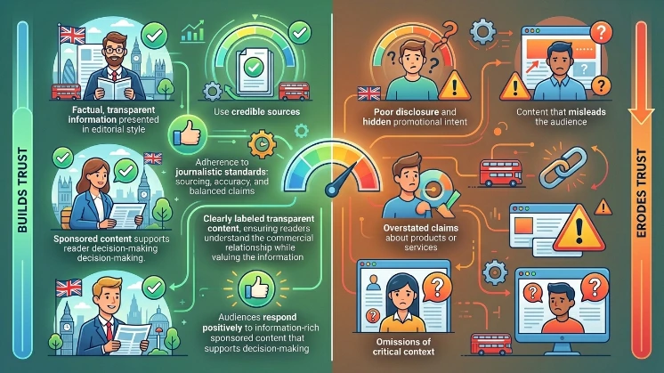 How does sponsored content affect brand trust in UK audiences