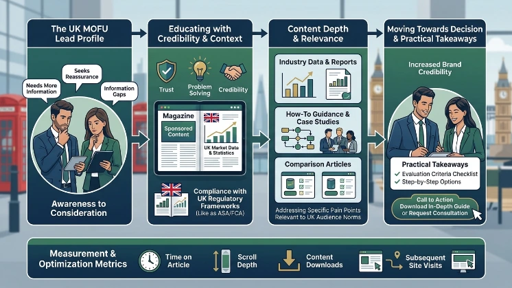 How does sponsored content nurture middle-of-funnel leads in the UK