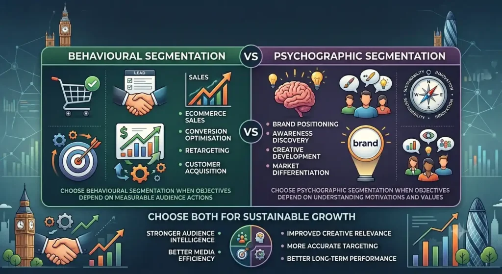 How should UK advertisers choose between psychographic and behavioural segmentation