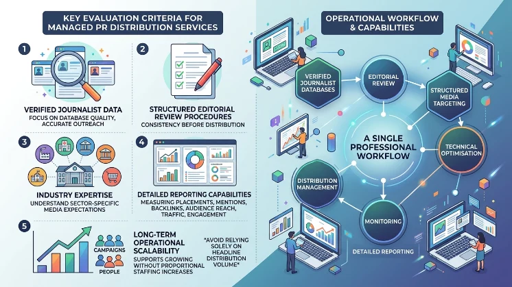 How should businesses choose a managed PR distribution service