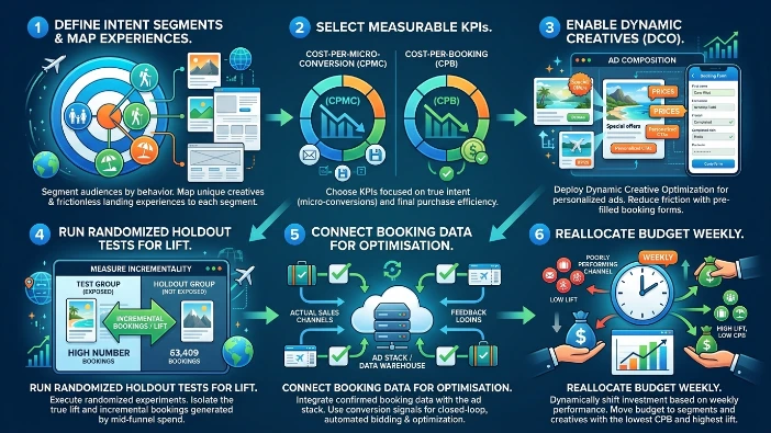 How should travel teams set next steps for conversion-focused mid-funnel campaigns