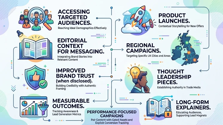 What are key benefits and use cases for buying sponsored content