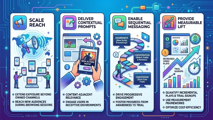 What are the main benefits of using display ads to raise watch intent