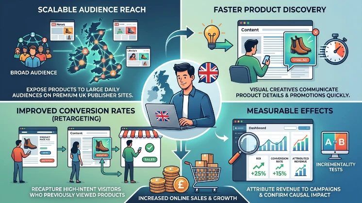 What benefits does display advertising offer to UK e-commerce merchants