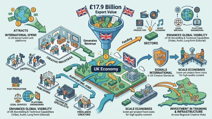 What benefits does the branded content export market bring to the UK economy