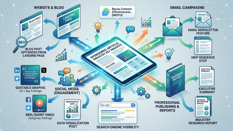 What does it mean to repurpose a sponsored article into multiple UK distribution assets