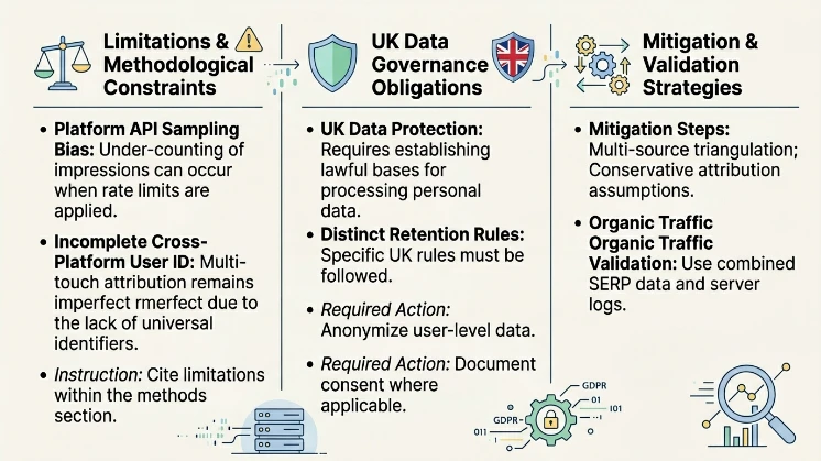 What limitations and data governance issues must the report state
