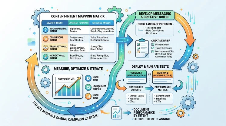 What process aligns sponsored content themes with identified search intent