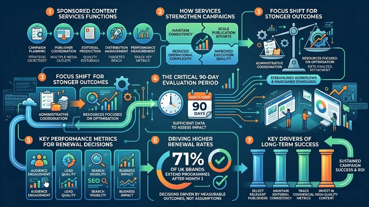 What role do sponsored content services play in renewal success