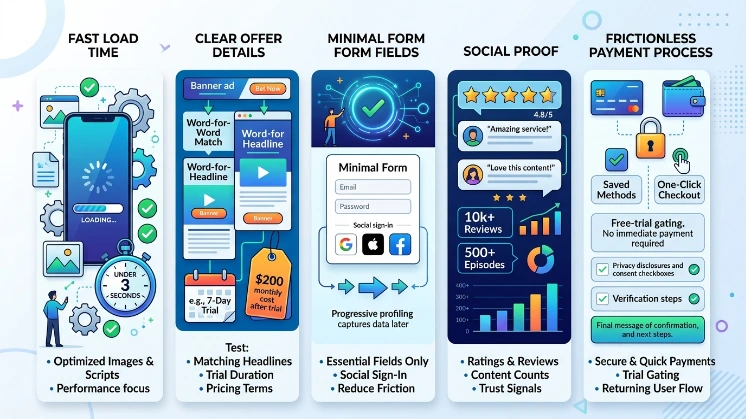 Which components of a landing experience convert banner clicks into subscriptions