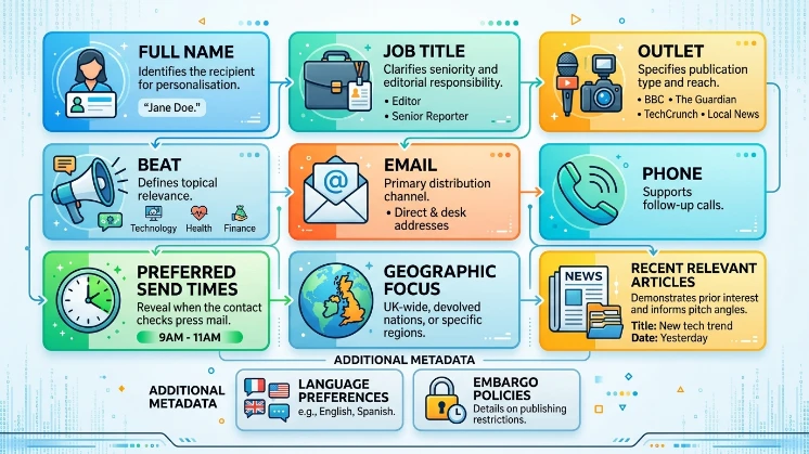 Which data fields must each contact record include