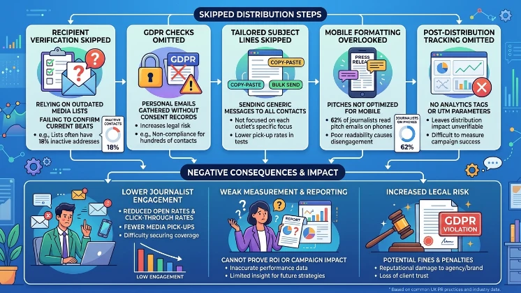 Which distribution steps do UK PR teams commonly skip