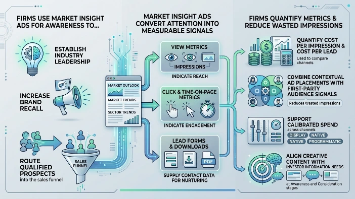 Why do investment firms use market insight ads for awareness