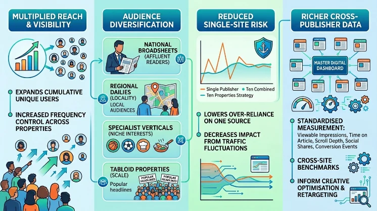 Why do marketers use ten news properties instead of one