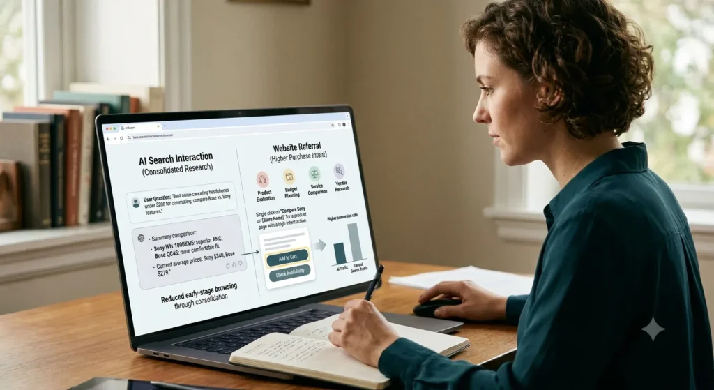 Why does AI referral traffic often indicate higher purchase intent