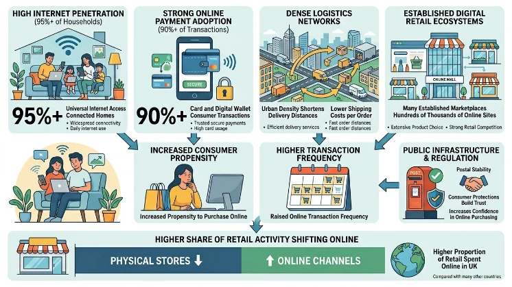Why does the UK lead global e-commerce retail share