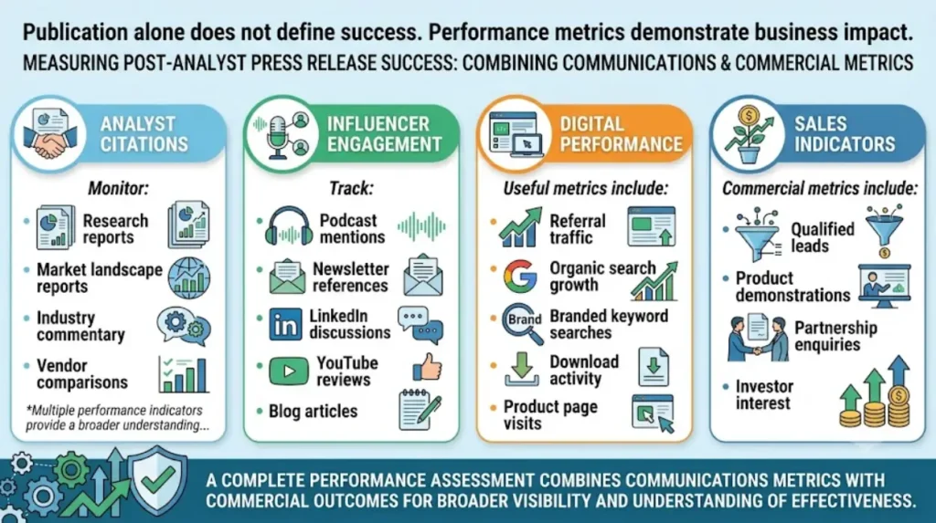How can businesses measure success after analyst-focused press releases?