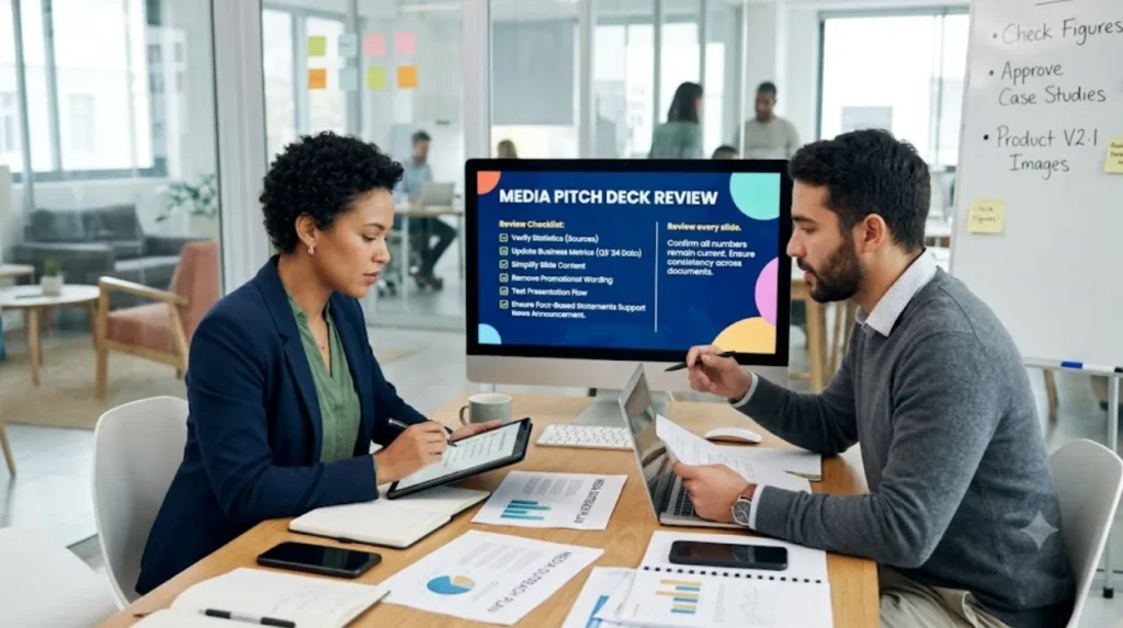 How can founders improve a pitch deck before media outreach?