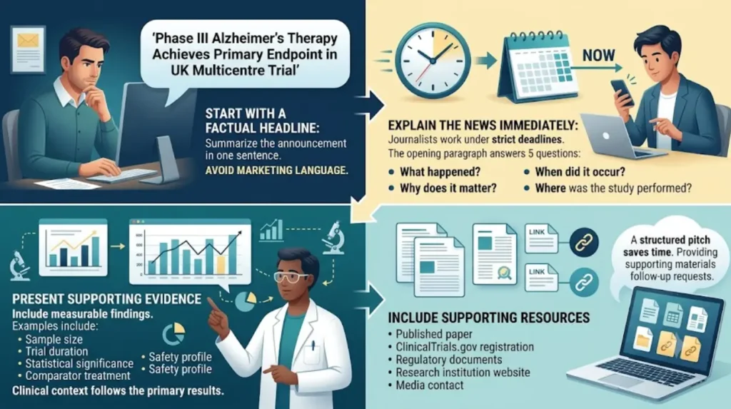 How can founders structure a media pitch for clinical journalists?