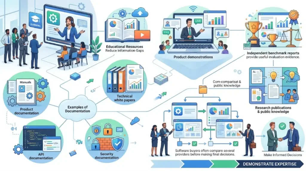 How can software companies demonstrate expertise before customers buy?