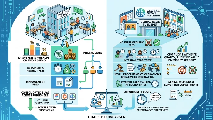 How do costs compare between agency and direct publisher partnerships