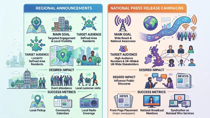 How do distribution goals differ from announcements versus national press release campaigns