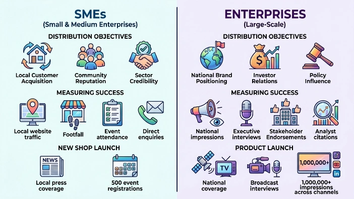 How do distribution objectives differ between SMEs and enterprises