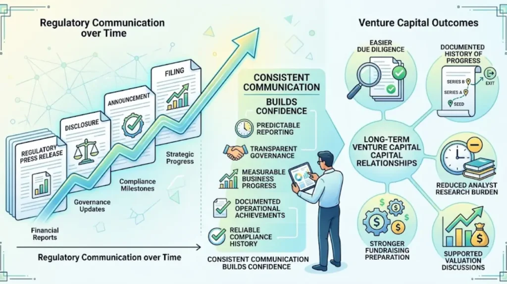 How do regulatory press releases support long-term venture capital relationships?