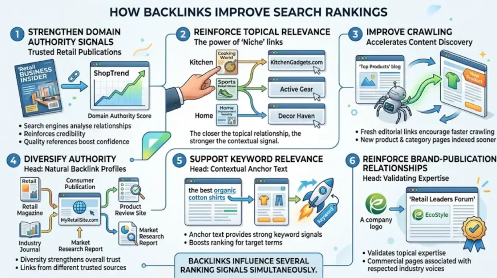 How do retail media backlinks improve search rankings?