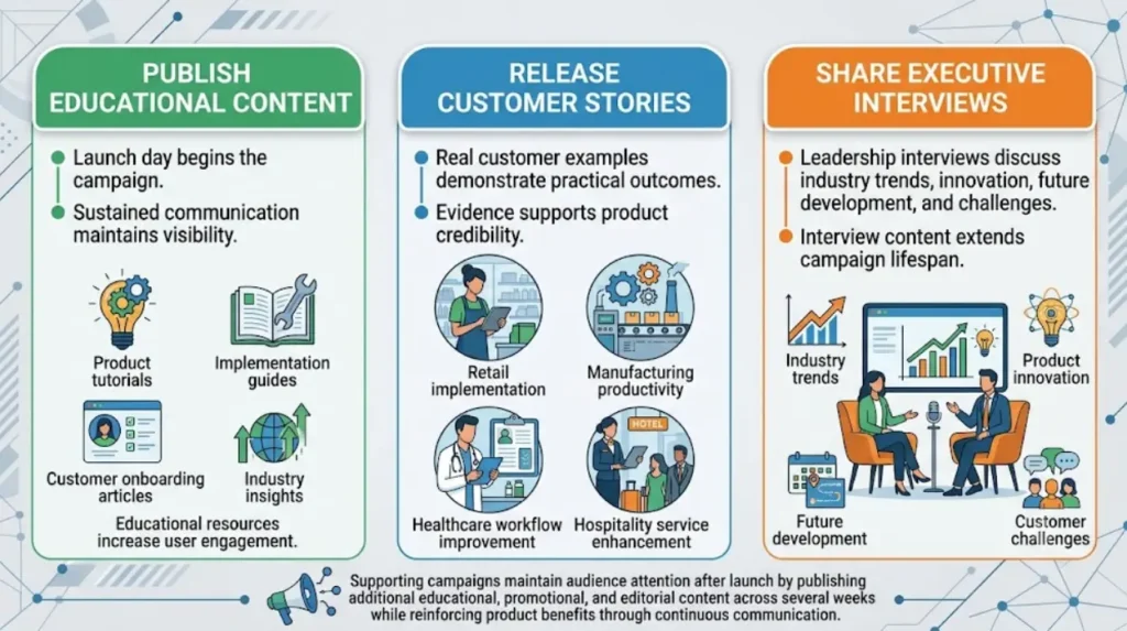 How do supporting campaigns extend launch momentum?