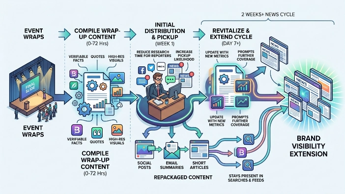 How do wrap-up reports extend brand visibility after an event