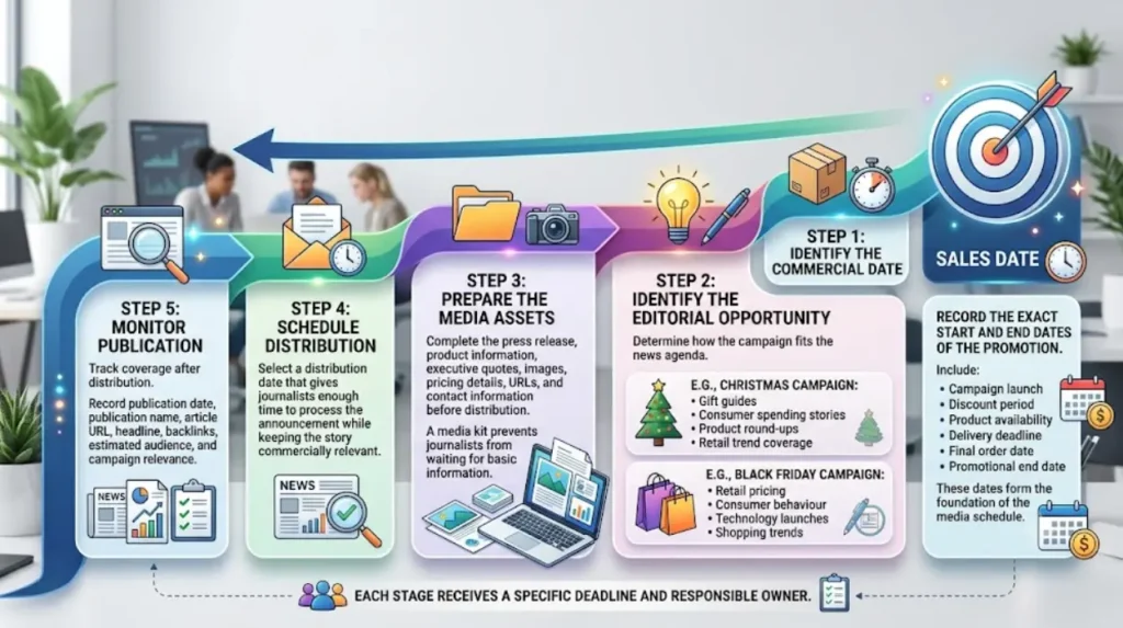 How do you build a seasonal press release timeline?