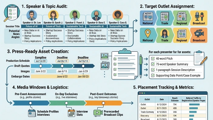 How do you plan the process to convert eight presenters into eight media stories