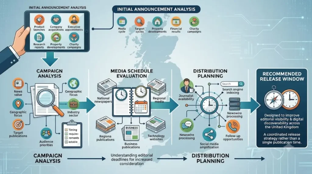 How does Time Intelligence Media Group conduct a press release timing review?