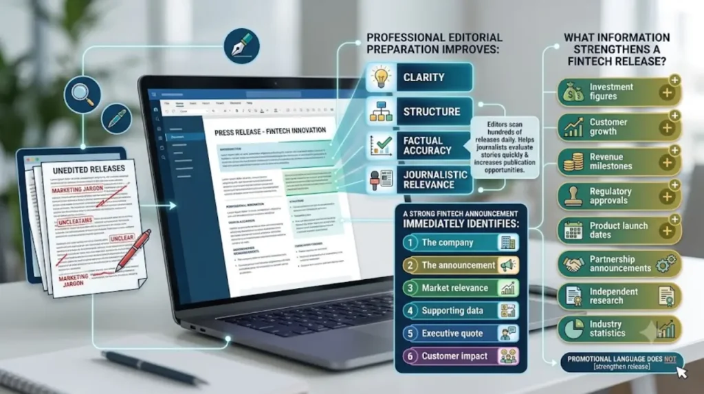 How does Time Intelligence Media Group improve the quality of fintech press releases?