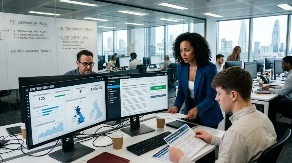 How does Time Intelligence Media Group support technology PR distribution?
